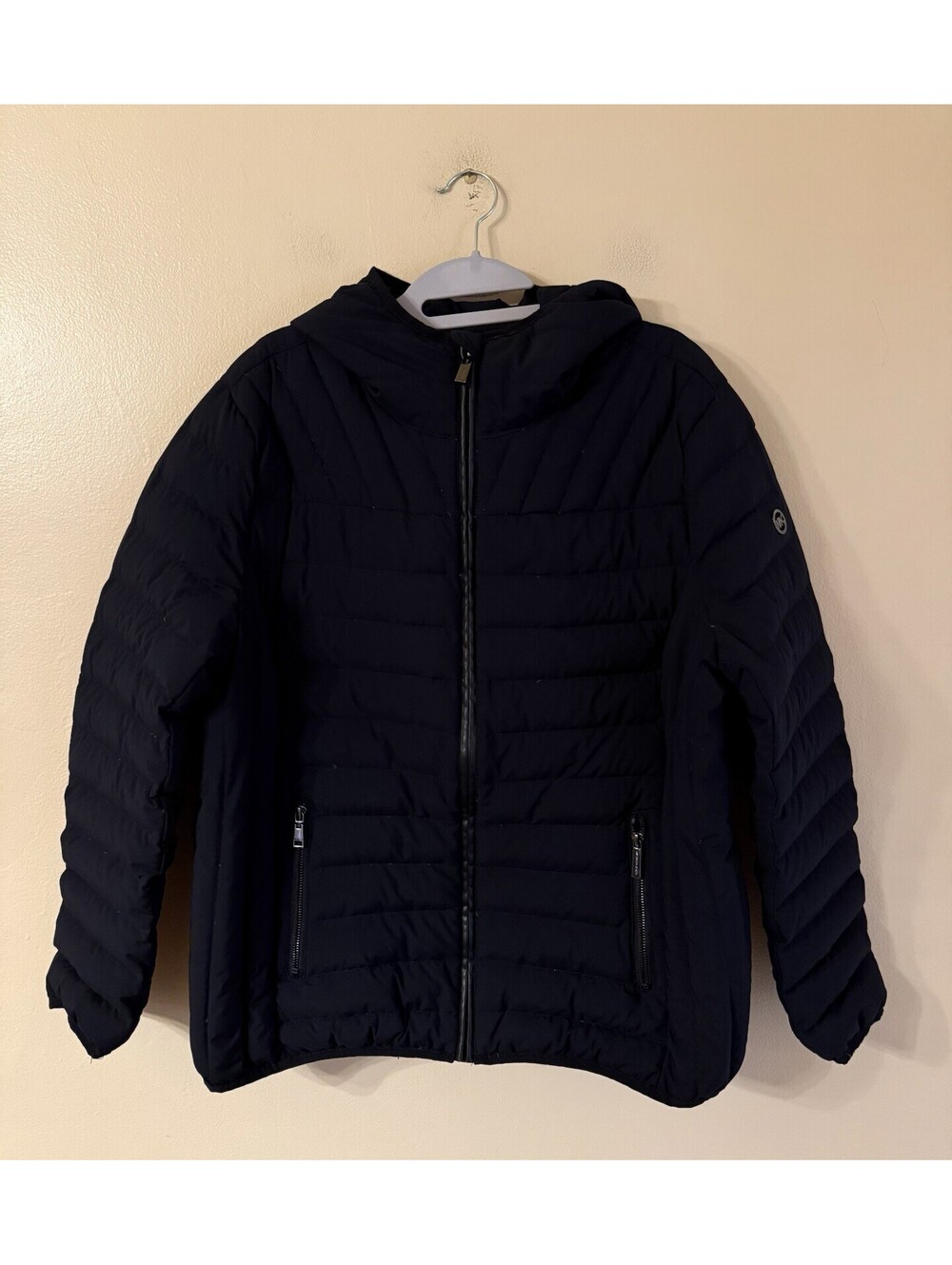 Michael Kors Packable Down Fill Puffer Jacket Full Zip Lightweight Size XL Black